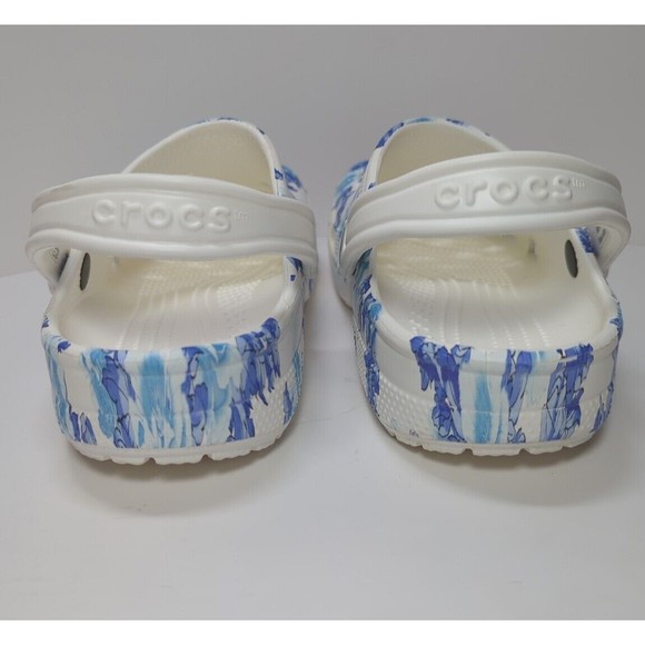 Crocs Men Size 12 Women 14 White Hawaiian Blue Flower Floral Graphic Clog 206376 - Picture 6 of 14
